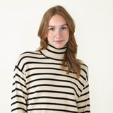 Stripe Turtleneck Sweater for Women in Beige/Black