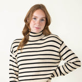 Stripe Turtleneck Sweater for Women in Beige/Black