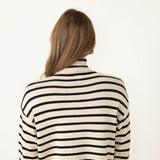 Stripe Turtleneck Sweater for Women in Beige/Black