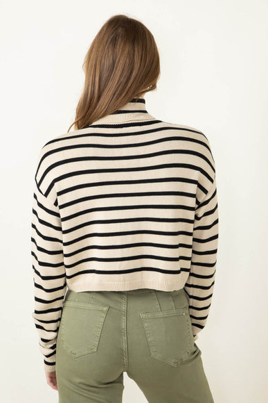 Stripe Turtleneck Sweater for Women in Beige/Black