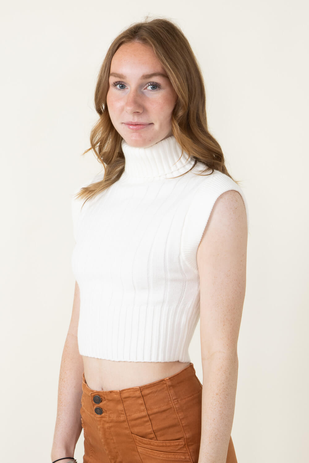 Sleeveless Turtleneck Sweater for Women in White MT1549 WHITE Glik s