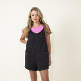 Mineral Washed Terry Cloth Lined Onesie Romper for Women in Black