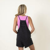 Mineral Washed Terry Cloth Lined Onesie Romper for Women in Black