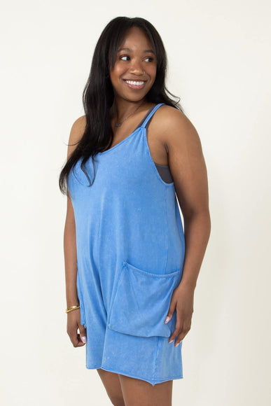 Mineral Washed Onesie Romper for Women in Blue 