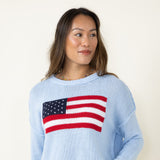 Miracle Knit American Flag Sweater for Women in Beach Sky