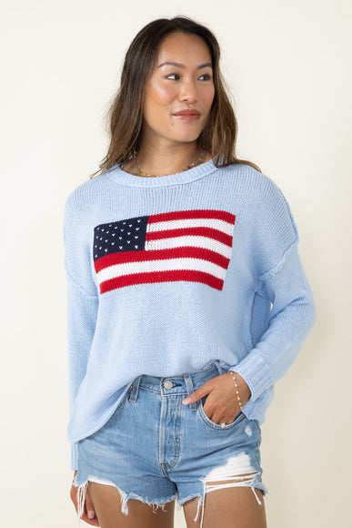 Miracle Knit American Flag Sweater for Women in Beach Sky