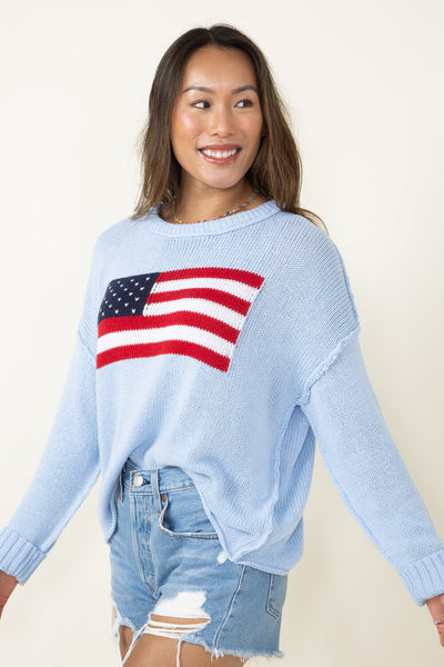 Miracle Knit American Flag Sweater for Women in Beach Sky | F172-BEACH ...