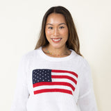 Miracle Knit American Flag Lightweight Sweater for Women in Ivory