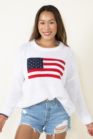 Miracle Knit American Flag Lightweight Sweater for Women in Ivory