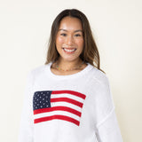 Miracle Knit American Flag Lightweight Sweater for Women in Ivory