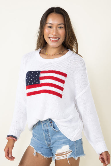 Miracle Knit American Flag Lightweight Sweater for Women in Ivory