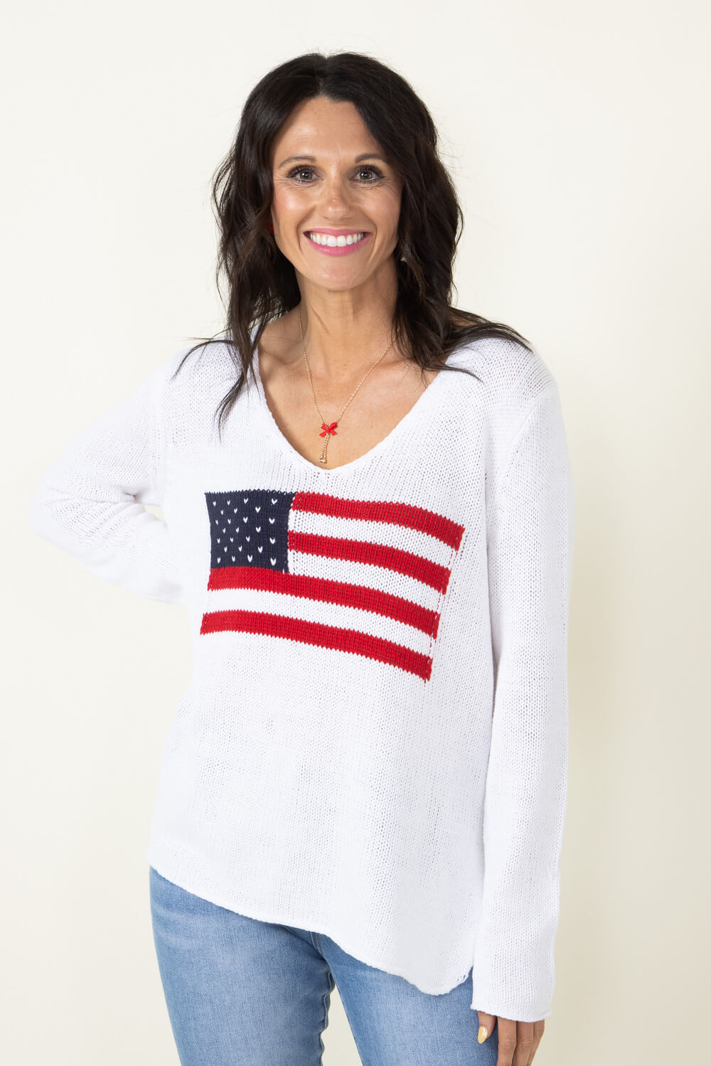 Miracle Knit American Flag Sweater for Women in Ivory F173 IVORY Glik s