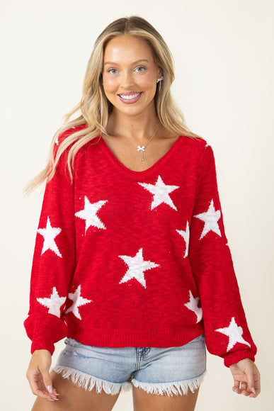 Miracle Star Multi Light Weight Sweater for Women in Red