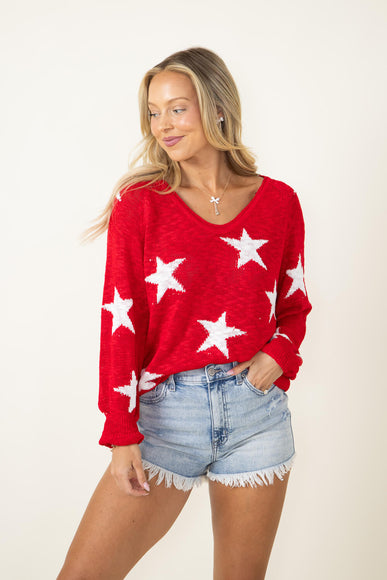 Miracle Star Multi Light Weight Sweater for Women in Red