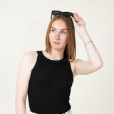 Fitted Ribbed Tank Top for Women in Black