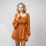 Smocked Bodice Layered Romper for Women in Orange