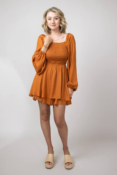 Smocked Bodice Layered Romper for Women in Orange