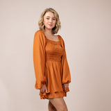 Smocked Bodice Layered Romper for Women in Orange