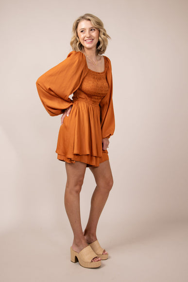 Smocked Bodice Layered Romper for Women in Orange