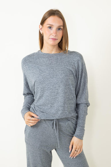 Mono B Hatchi Dolman Sleeve Crewneck Top for Women in Grey