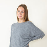 Mono B Hatchi Dolman Sleeve Crewneck Top for Women in Grey