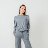 Mono B Hatchi Dolman Sleeve Crewneck Top for Women in Grey