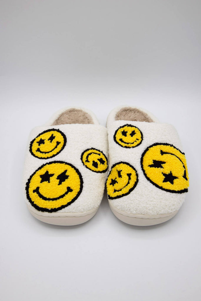 Fame Accessories Fuzzy Smiley Slippers at Dry Goods