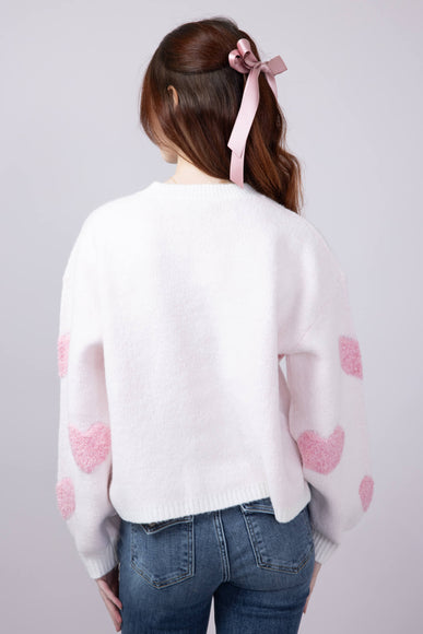 Multi Texture Heart Sweater for Women in Cream Pink