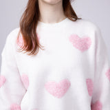 Multi Texture Heart Sweater for Women in Cream Pink