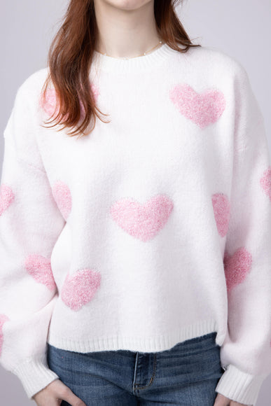 Multi Texture Heart Sweater for Women in Cream Pink