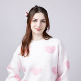 Multi Texture Heart Sweater for Women in Cream Pink