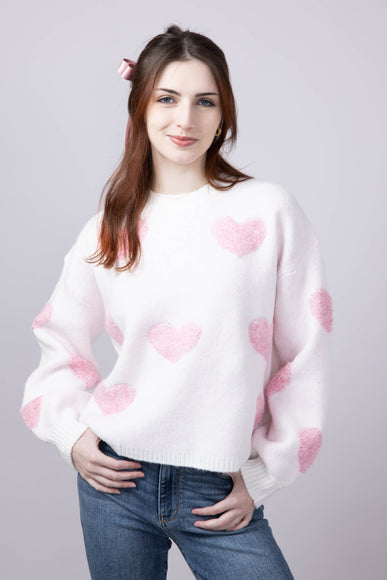 Multi Texture Heart Sweater for Women in Cream Pink