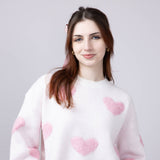 Multi Texture Heart Sweater for Women in Cream Pink