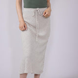 Mustard Seed Drawstring Waist Slit A-Line Skirt for Women in Oatmeal