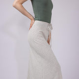 Mustard Seed Drawstring Waist Slit A-Line Skirt for Women in Oatmeal