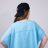 Oversized Cropped Mineral Wash Knit Top for Women in Aqua Blue