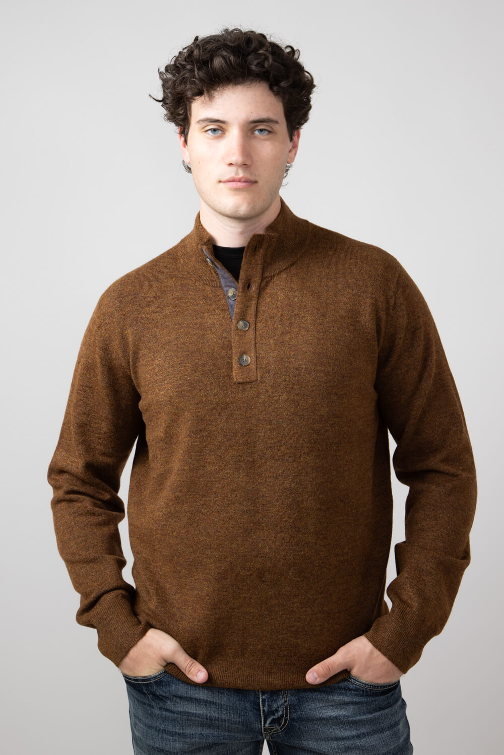 North River 4 Button Mock Neck Twisted Yarn Sweater for Men in Tobacco Glik s