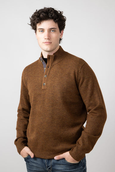 North River 4 Button Mock Neck Twisted Yarn Sweater for Men in Tobacco