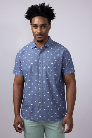 North River Chambray Camp Print Button Shirt for Men in Blue