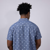 North River Chambray Camp Print Button Shirt for Men in Blue