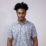 North River Reverse Print Tropical Button Shirt for Men in Blue