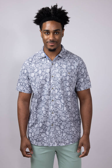 North River Reverse Print Tropical Button Shirt for Men in Blue