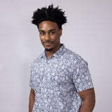 North River Reverse Print Tropical Button Shirt for Men in Blue