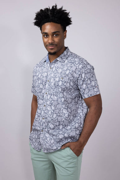 North River Reverse Print Tropical Button Shirt for Men in Blue