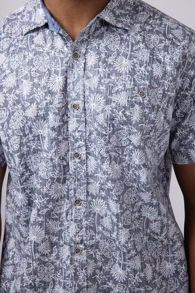 North River Reverse Print Tropical Button Shirt for Men in Blue