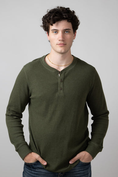 North River Waffle Henley Shirt for Men in Olive