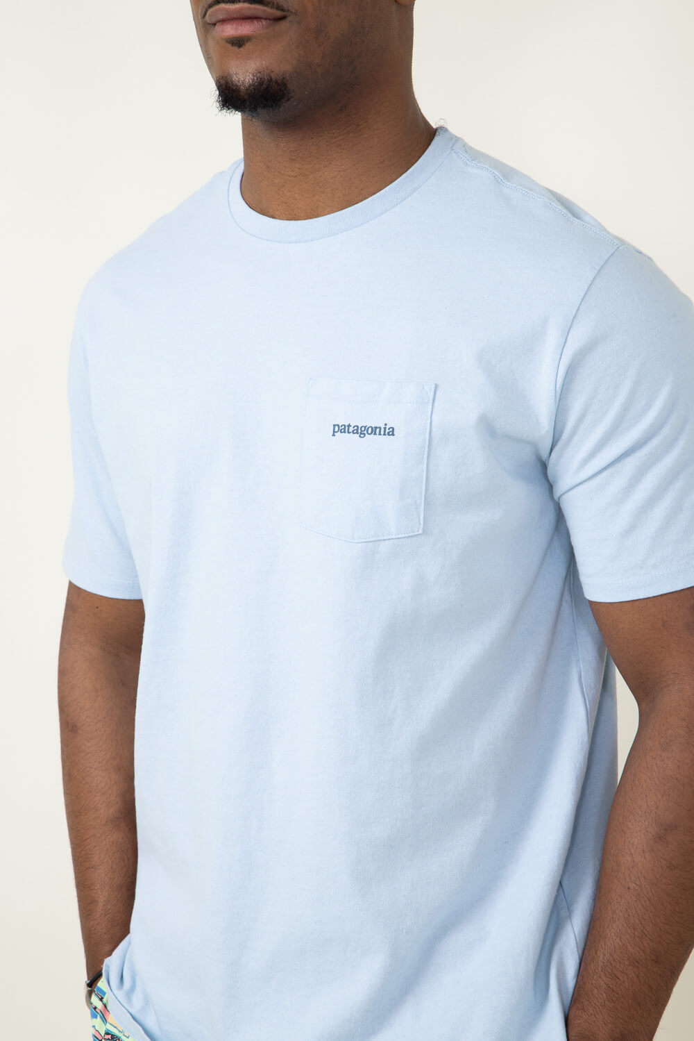 Patagonia Men's Line Logo Ridge Pocket T-Shirt in Blue | 38511 
