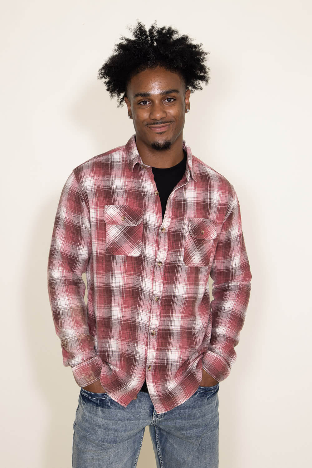 Plaid Two Pocket Flannel for Men in Faded Red