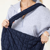 Large Quilted Puffer Carryall Bag for Women in Navy