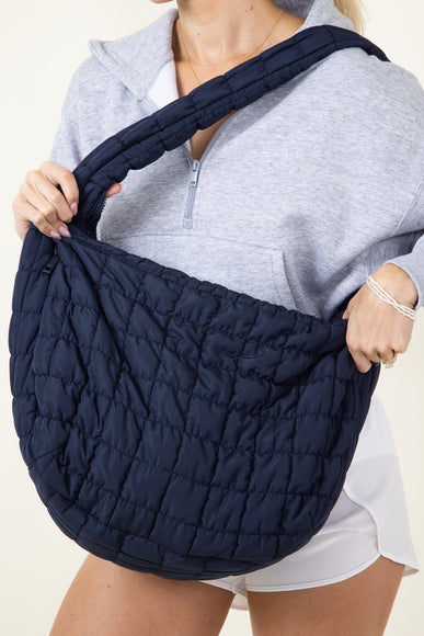 Large Quilted Puffer Carryall Bag for Women in Navy